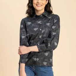 Moomaya Grey Cotton Printed Shirt-picture-30