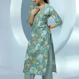 Libas Green Cotton Floral Print Kurta Palazzo Set with Dupatta image 3