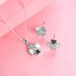 Clara 925 Silver Platinum Plated Swiss Zirconia Dainty Clover Jewellery Set Gift for Women-picture-24