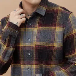 Forca By Lifestyle Grey Regular Fit Checks Shirt image 4