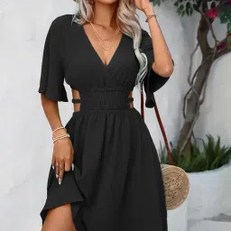 Rare Women Casual Black Colour Knee Length Solid Dress-picture-24