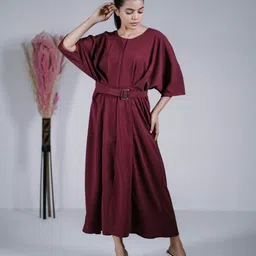 Eilaa Women Solid Self Design Maxi Dress-image-10