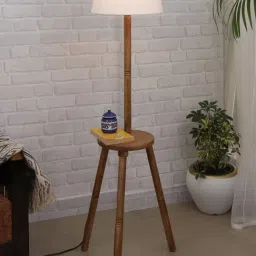Homesake 'Tripod' White & Brown Wood Tall Floor Lamp With Shade & Bulb - Set of 1 image 5