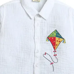 Zip Zap Zoop Boys WHite Regular Fit Embroidered Shirt image 4