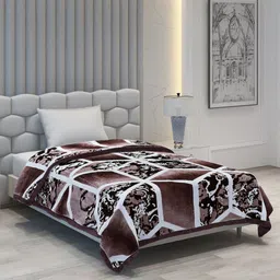 Monte Carlo White & Brown Abstract Printed Heavy Winter Single Bed Blanket 994 GSM-picture-37
