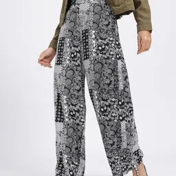 glitchez Women Monochrome Magic Printed High-Waist Trousers-picture-2