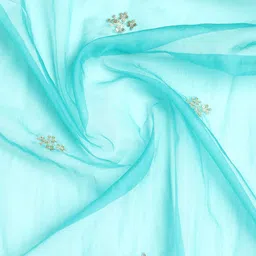 Meena Bazaar Geometric Printed Thread Work Organza Unstitched Dress Material image 5