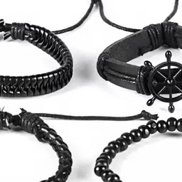 STYLEKRAFT Unisex Black Leather Bracelet image 4