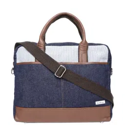 Bad Habit Navy & Tan Canvas Large Laptop Messenger Bag-picture-11