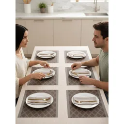 TASKHOUSE 6Pcs Brown & Grey Diamond Patterned Table Placemats-picture-38