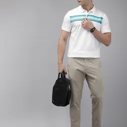 Park Avenue Pure Cotton Striped Polo Collar Slim Fit T-shirt image 3