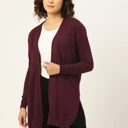 ARMISTO Women Maroon Pure Compact Cotton Solid Open Front Knitted Winter Shrug-picture-18