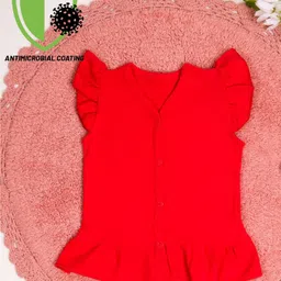 COCOON ORGANICS Anti-Microbial Cap Sleeves Solid Ruffle Top - Red-picture-16