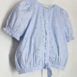 Cherry Crumble By Nitt Hyman Puffed Sleeves Floral Printed Top - Blue-picture-24