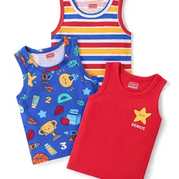 Babyhug 100%  Cotton Knit Sleeveless Stripes Sandos with Star Print Pack of 3 - Multicolour-picture-26