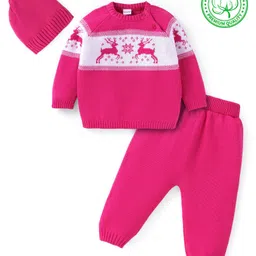 babyhug BabyhugCotton Knit Baby Sweater Set with Cap Reindeer Design - Dark Pink-picture-21