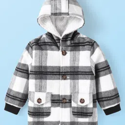 Babyhug Woven Full Sleeves Checkered Hooded Sweatjacket - White-picture-38