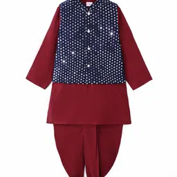 Babyhug Woven Full Sleeves Solid Kurta Dhoti Set with Sequin Embroidered Jacket - Navy Blue & Maroon-picture-17