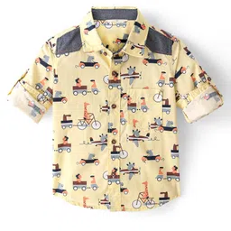 INFINITY Poplin Cotton Full Sleeves Vehicles & Animals Printed Shirt - Yellow-image-27