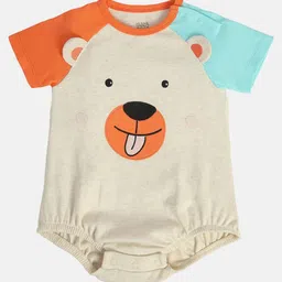 MINI KLUB Cotton Half Sleeves Dog Printed Onesie With Hat Set - Cream-picture-19