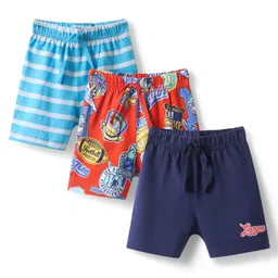 Babyhug Single Jersey Knit Mid Thigh Shorts With Text Print Pack of 3 - Red Light & Navy Blue-picture-34