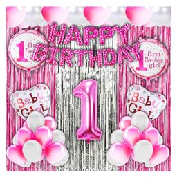 Bubble Trouble Number Theme First 1st Birthday Decoration Items For Girls Party Decoration Kit Balloon Combo Pack Of 39 Pcs Pink White-picture-24