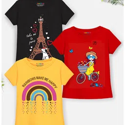 Trampoline Pack Of 3 Half Sleeves Hearts & Rainbows Make Me Happy Text Printed Tees - Yellow Red & Black-picture-12