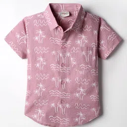 Dapper Dudes Half Sleeves Beach Theme Printed Shirt - Onion Pink image 1