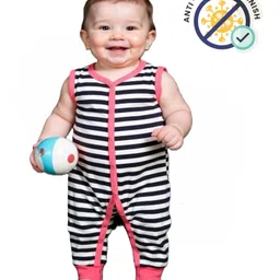 COCOON ORGANICS 100% Cotton Knit Sleeveless Striped Romper - Black White & Pink-picture-27