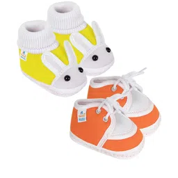 NESKA MODA Unisex Kids Pack of 2 Orange & Yellow Cotton Rabbit Face Slip On Booties-image-81