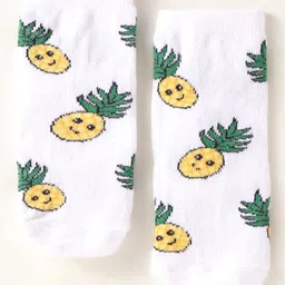 Cute Walk by Babyhug Knit Ankle Length Anti-Bacterial Socks with Polka Dot & Pineapple Design Pack of 3 - White & Dark Pink image 2
