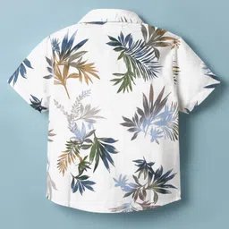 CrayonFlakes Cotton Woven Half Sleeves Tropical Theme Printed Shirt - White image 3