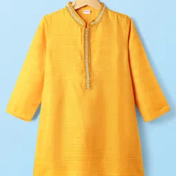 Babyhug Woven Full Sleeves Kurta Pyjama Set with Lace Detailing - Yellow & White image 2