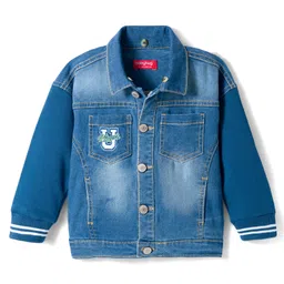 Babyhug Full Sleeves Denim Jacket with Detachable Hood - Blue image 2