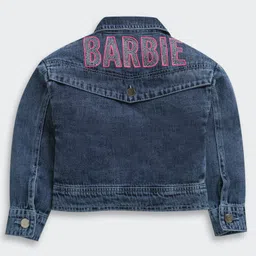 Barbie by Tiny Girl Denim Woven Full Sleeves Beads Embellished Brand Name Designed Jacket - Blue image 3
