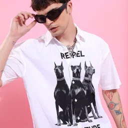 HIGHLANDER Men Spread Collar Graphic Printed Cotton Oversized Casual Shirt image 1