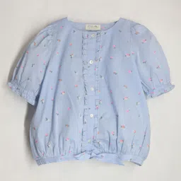 Cherry Crumble By Nitt Hyman Puffed Sleeves Floral Printed Top - Blue image 4