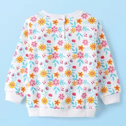 Babyhug Cotton Knit Full Sleeves Sweat Shirts with Floral & Deer Graphics Pack of 2 - White & Orange image 3