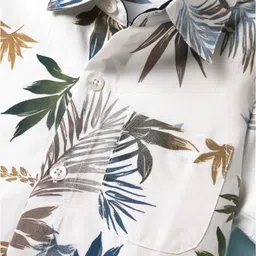 CrayonFlakes Cotton Woven Half Sleeves Tropical Theme Printed Shirt - White image 4
