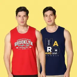 WOOSTRO Men Pack of 2 Typography Printed Round Neck Cotton Slim Fit Sports T-shirts image 5