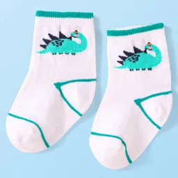 Cute Walk by Babyhug Knit Ankle Length Socks With Dino Design Pack of 3 - Yellow White & Grey image 4