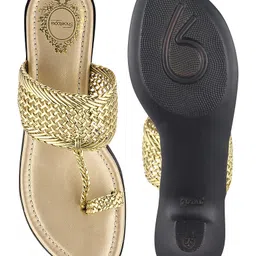 Shoetopia Basket Weave Designed Braided Sandals - Golden image 5