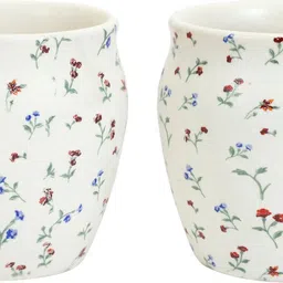 crock comforts Pack of 2 Stoneware, Ceramic Small Flower Chai Kullar/Kullad/Cup/Mug-Set of 2,Microwave & Dishwasher Safe,SF2 image 2