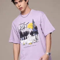 Roadster The Lifestyle Co Printed Drop-Shoulder Sleeves Pure Cotton T-shirt image 5