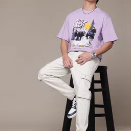 Roadster The Lifestyle Co Printed Drop-Shoulder Sleeves Pure Cotton T-shirt image 2