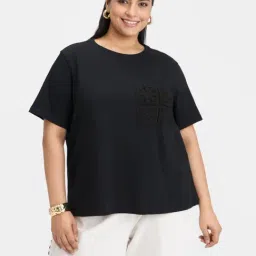 VIRGIO Black Regular Fit Embroidered T-Shirt-picture-28