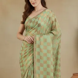 VRAGI Woven Design Zari Pure Chiffon Saree image 5