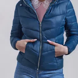 Cover Story Blue Regular Fit Puffer Jacket image 5
