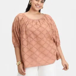VIRGIO Brown Regular Fit Embroidered Top-picture-25