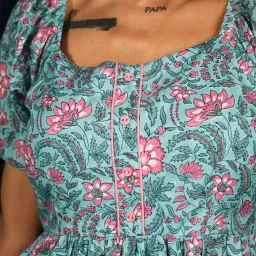 VIRGIO Green Cotton Print Short Sleeves Dress image 5